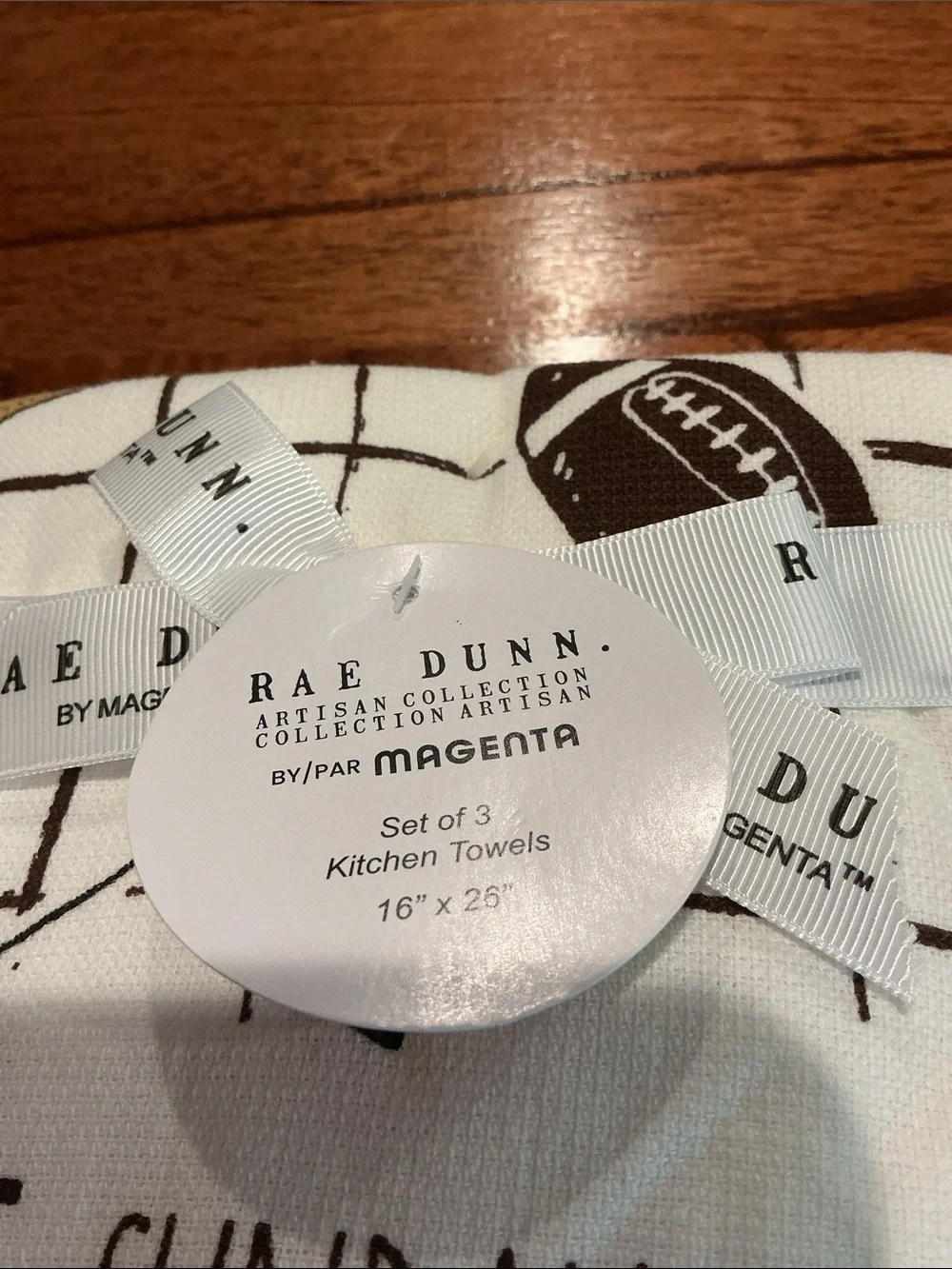 Rae Dunn SUNDAY SNACKS Football Kitchen Towels - Set of 3